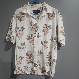 Abercrombie And Fitch Peach Leaf Print Button-Down Shirt Mens Oversized Medium